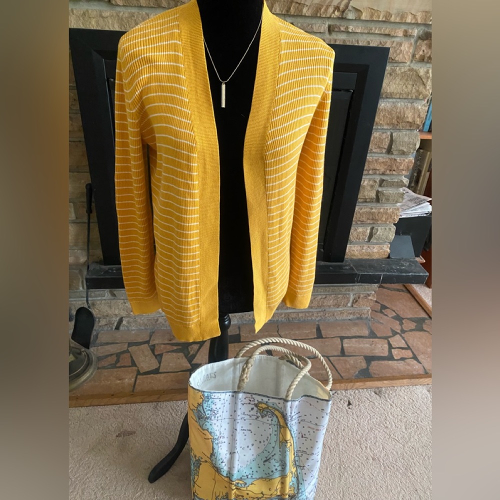 Talbots Medium petite cardigan sweater; mustard yellow and white🌻